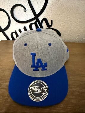 Gray and Royal Blue Snapback Hat with Embroidered LA Logo